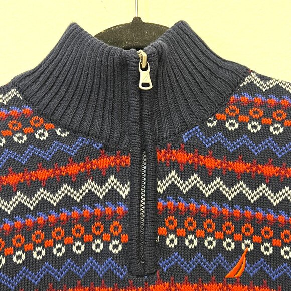 Nautica KIDS Fair Isle Quarter Zip Sweater Striped Knit Pullover Logo Classic - Picture 8 of 12